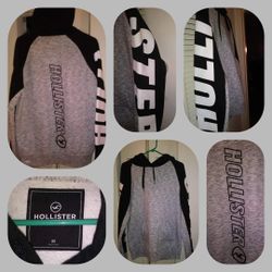 women hollister hoodie with hollister on the sleeve grey black and white size m $40