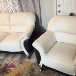 White & Black Leather Couch Set