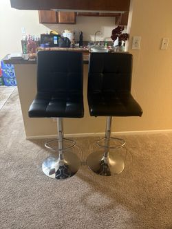 Black Leather Adjustable Bar Stools – Set of 2