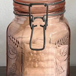 Vintage Pink Glass Storage Container With Wire Clasp