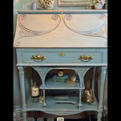 Beautiful Antique French Blue Secretary Desk 