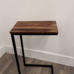 Industrial C-Shaped Side Table (Wood + Metal)