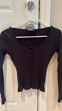 Brandy Melville Black Ribbed Button-Front Top sz M