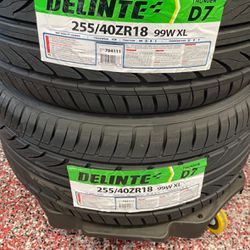 DELINTE D7 255/40ZR18 $82 each tire new 40k warranty 255/40/18 all season high performance tires 255/40ZR/18 255/40R/18
