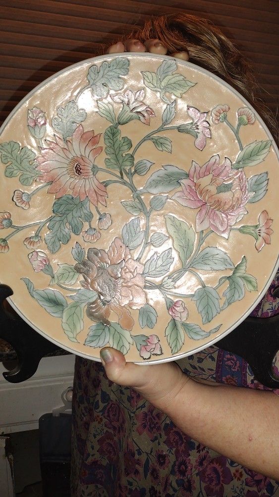 Japanese Hand Painted Porcelain Kutani Set 1 Bowl And 1 Plate Marked Bird Floral Design