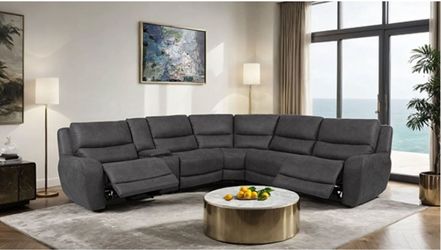 Brand New Power Reclining Comfy Granite Gray Sectional Sofa
