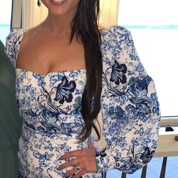 Vintage Floral Blue & White Cocktail Dress 