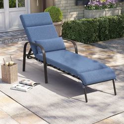 All-Weather 1-Piece Outdoor Chaise Lounge Chairs with 6-Positions Metal Adjustable Backrest and Cushions in Dark Blue