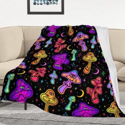 Mushroom Fleece Blanket Throw, Soft Cozy Fuzzy , Throw Size 50" x 60" (130 x 150 cm)