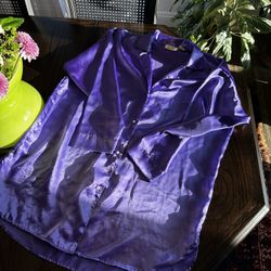 vintage gold label victoria’s secret purple satin long sleeve sleep shirt
