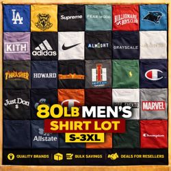 MENS SHIRT LOT 80 LB SMALL-3XL GRAPHIC TEES HAWAIIAN BUTTON-DOWNS BULK RESALE