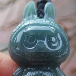 Certificate Jadeite jade Hand Carved Cute Cartoon Labubu Pendant 