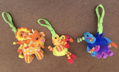 3 Hanging Chime Infant Toys - Lion~Ostrich~Elephant - very clean