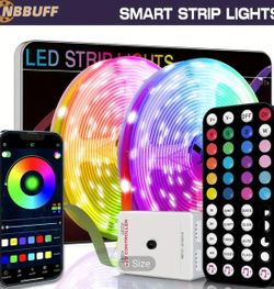 100ft Smart LED Light. 2 Rolls. Remote Control & App. App Control Music. Sync Color, Timer. Adjustable Brightness. 
