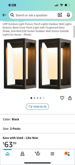Outdoor Light Fixture, Porch Lights Outdoor Wall Lights Exterior, Black Front Porch Light with Toughened Glass Shade