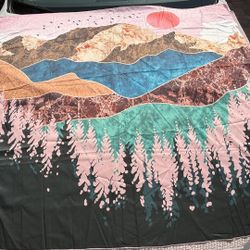 wall fabric mural wall decor mountains & sun