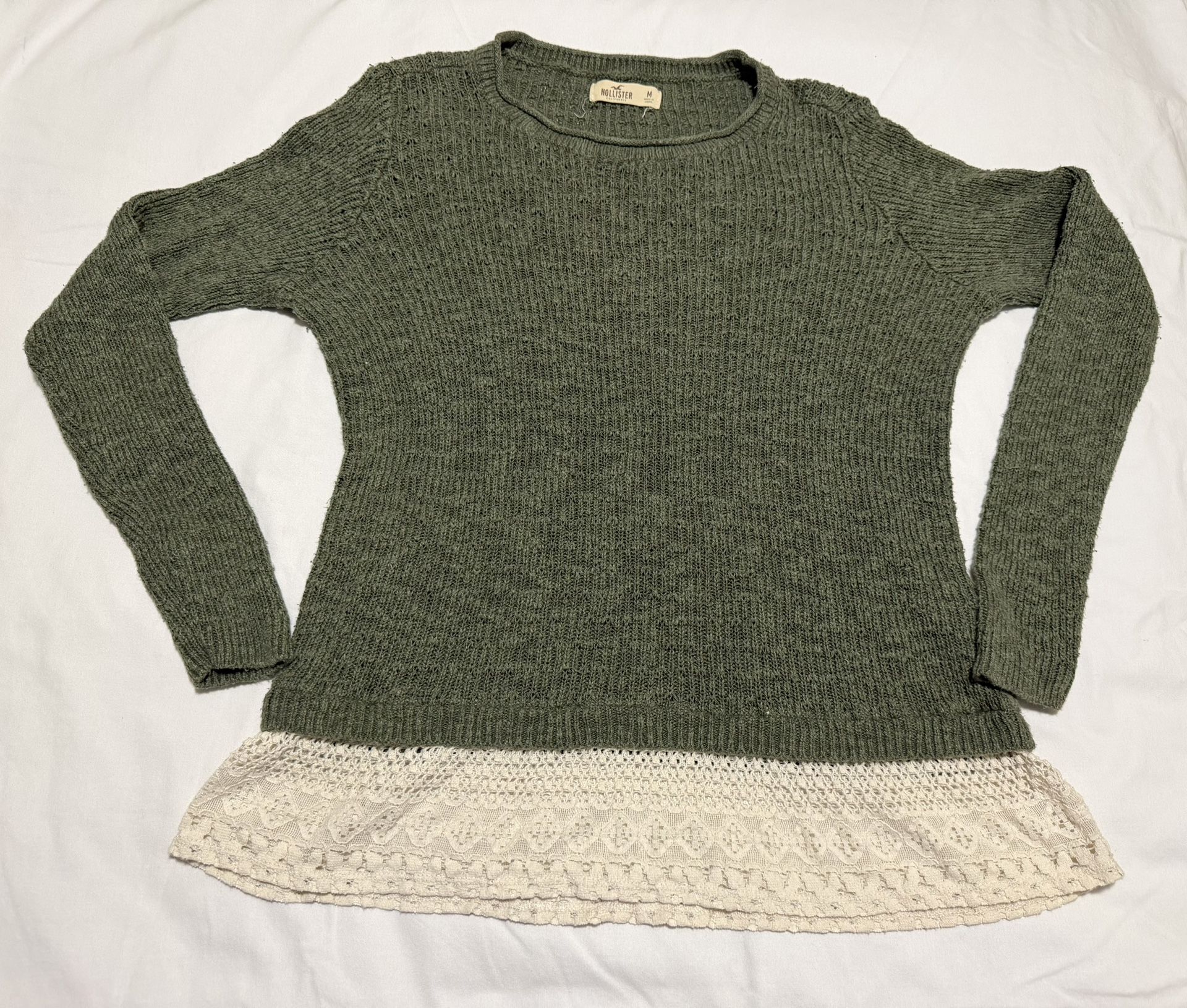 Hollister Y2K Green Sweater Lace Layered Look Size Medium M