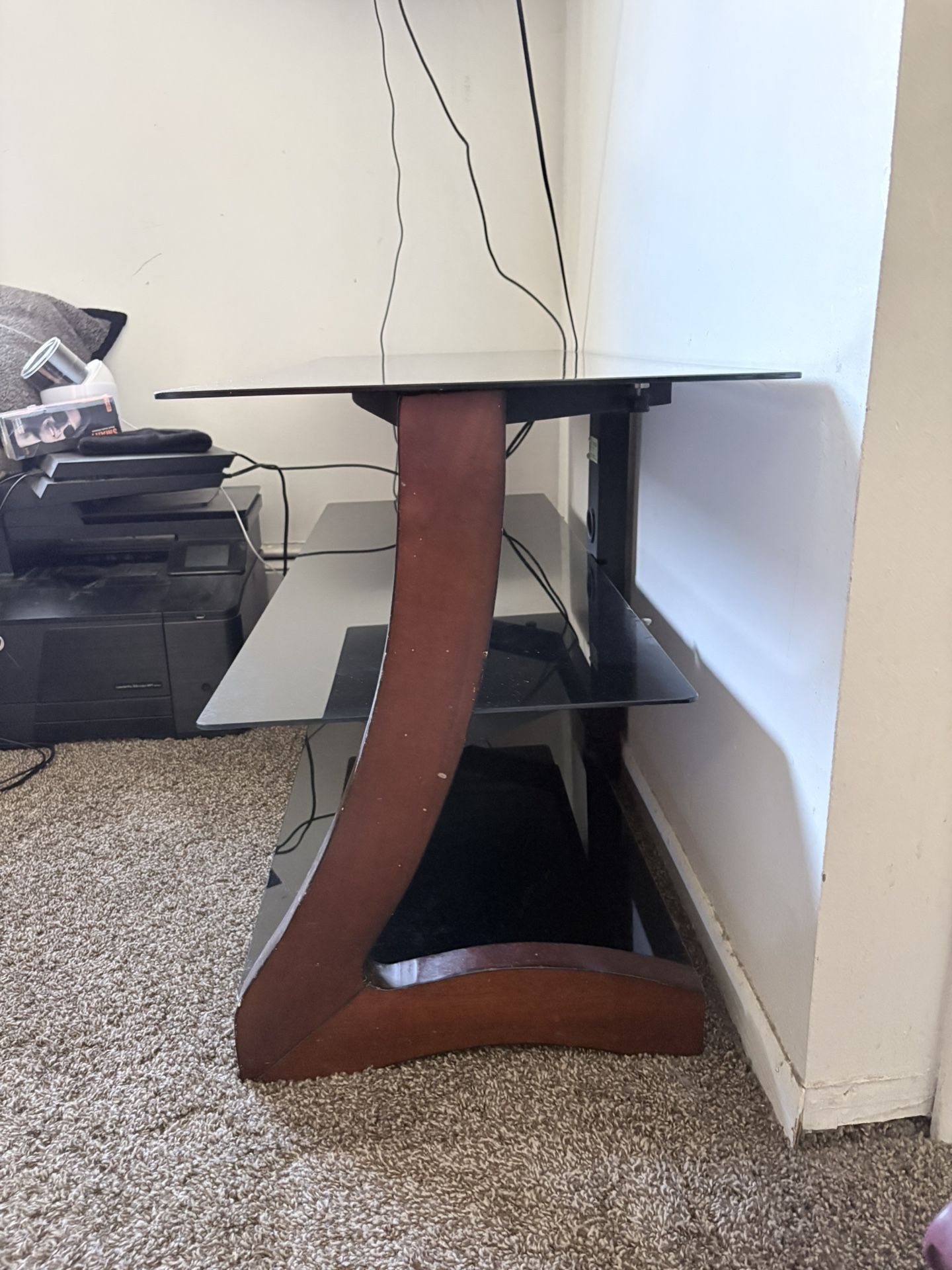 Wooden frame With 3 Glass Shelve Tv Stand