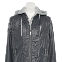 New Juniors' Jou Jou Hooded Faux- Leather Jacket
