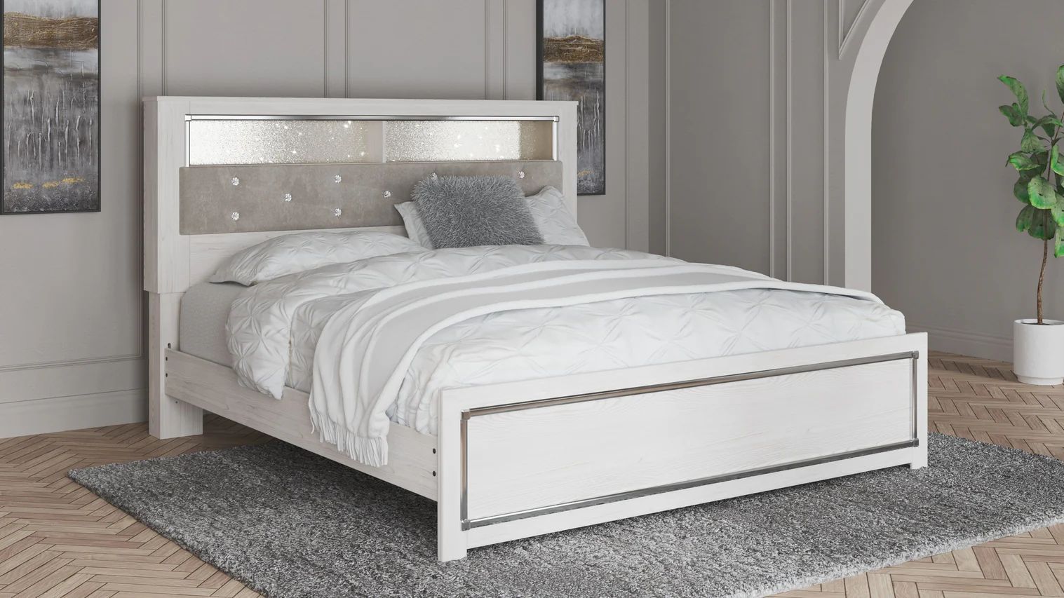 White - King Bookcase Panel Bed