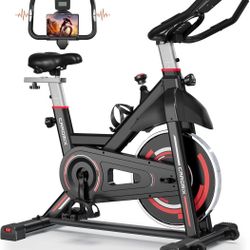 New Caromix Exercise Bike Indoor Stationary Bike with Comfortable Seat Cushion, Monitor with Pulse & Ipad Mount for Home Cardio Gym with 300lbs Weight