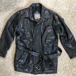 Black Leather Jacket With Belt. / Unisex   L. / $40 or BO