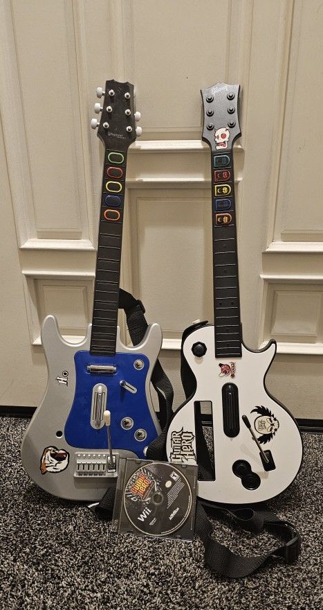 Two Guitar Hero & Rock Band Guitar Controllers for Nintendo Wii & Game