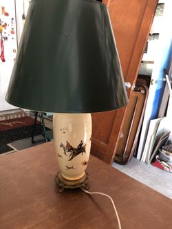 Vintage fox hunting lamp with horse & riders & dogs