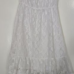 Strapless White Lace Dress XS