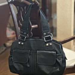 Perlina Soft Black Leather Double Handled Satchel 