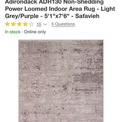 Adirondack ADR130 Non-Shedding Power Loomed Indoor Area Rug - Light Grey/Purple - 5'1"x7'6" - Safavi