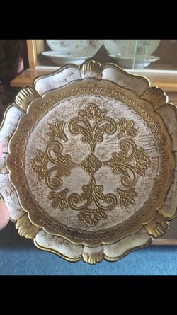Antique Hollywood Regency Italian Florentine hand painted tray plate