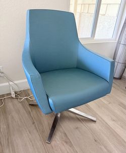 Like New Teal Blue Upholstered Accent Swivel Chair (height adjustable)