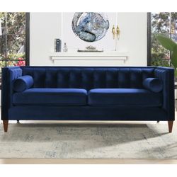 84" Modern Tuxedo Tufted Sofa, Navy Blue