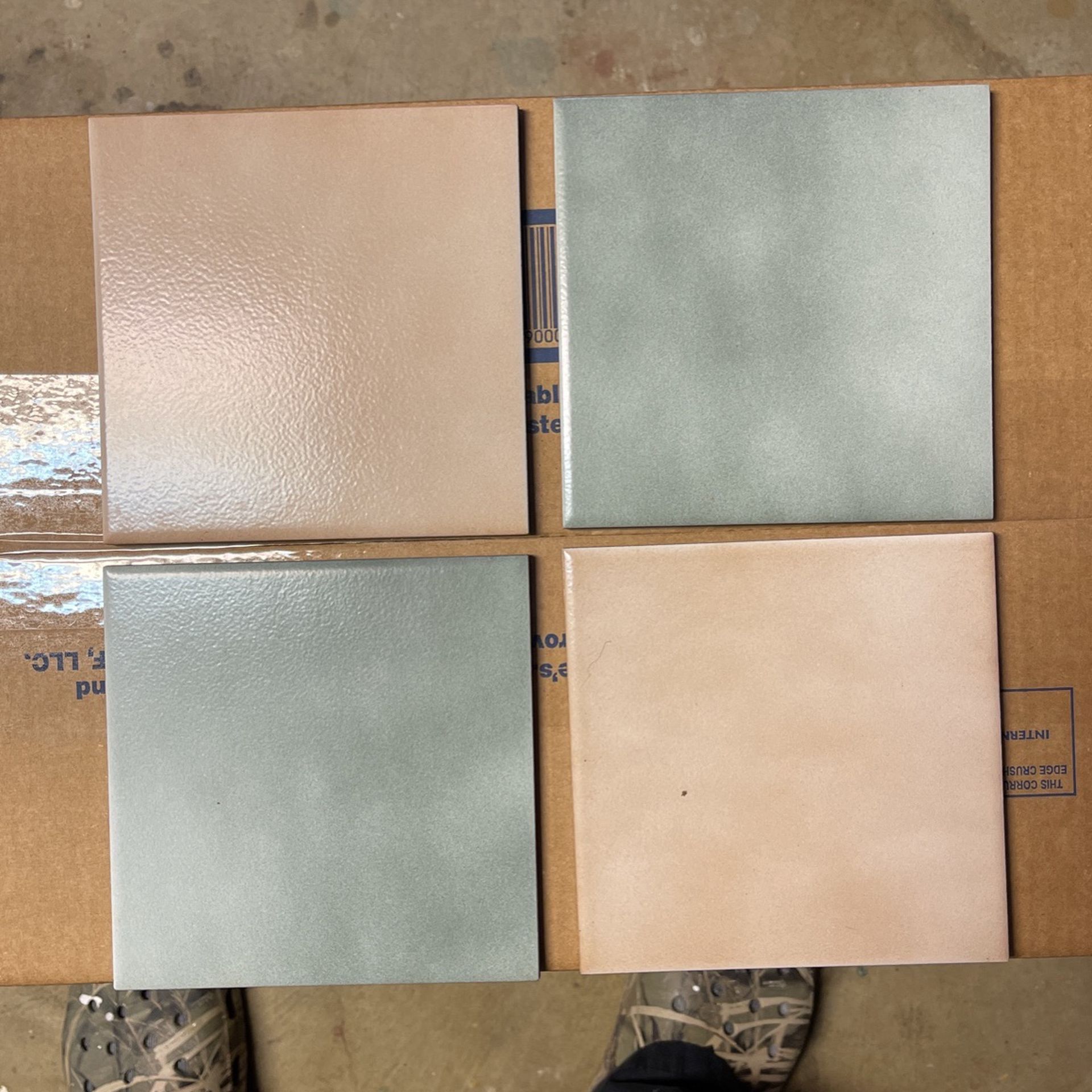 24–6”x6” and 7–8”x8 “ Ceramic Tiles (10 Light Green and 14 Cream Small Tiles and 7 Tan Large Tiles)