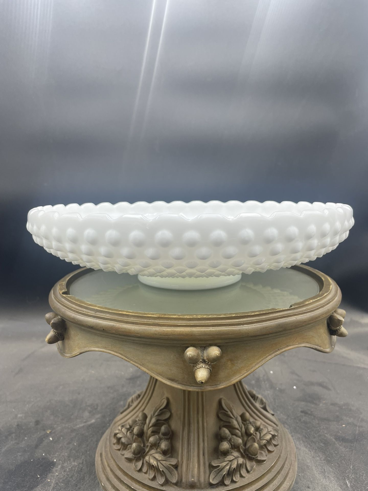 Vintage Fenton Hobnail Milk Glass 12” Chip/Dip Serving Bowl VG 