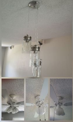 3 ceiling fans and dining room light