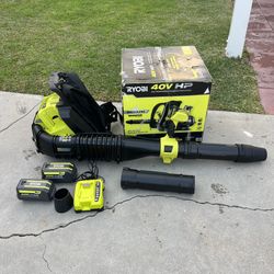 RYOBI 40V HP Brushless Whisper Series 190 MPH 730 CFM Leaf Blower and Backpack Battery w/ (2) 6.0 Ah Batteries & Charger -  NEW