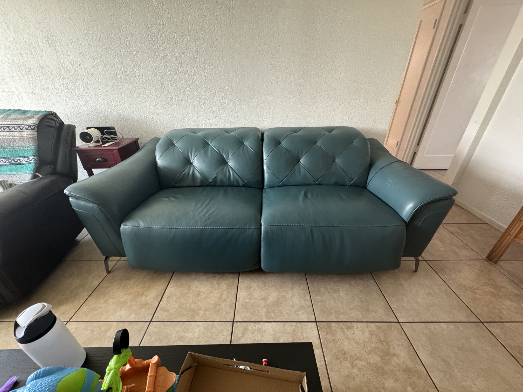 Teal Leather Couch