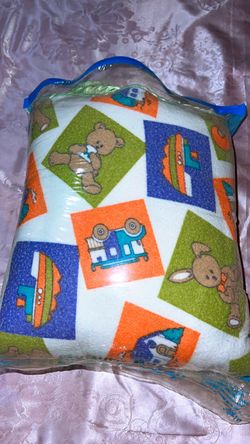 Big Baby Fleece Blanket with Bear and Train Print