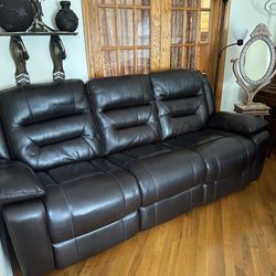 Three Seat Leather Sofa Recliner - Very Good Condition