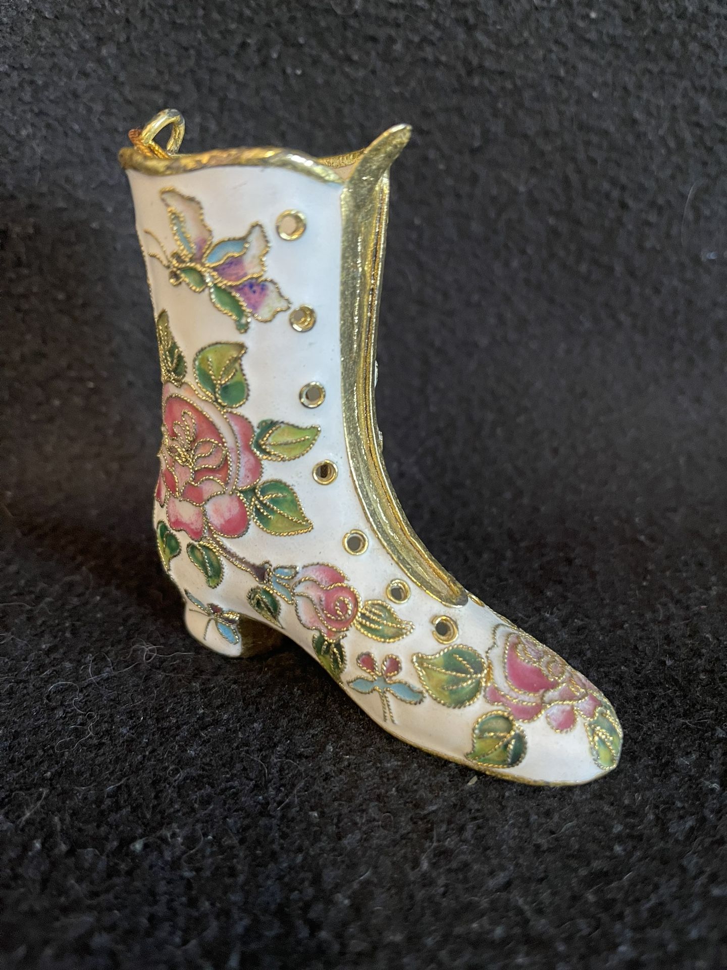 Cloisonne Ladies Boot (Rose Floral Print) Ornament or stand alone