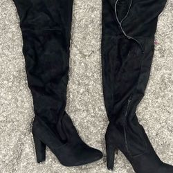 size 9 black thigh high heels