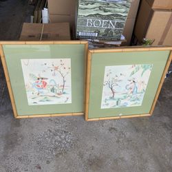 Pair Of Mid Century Asian Inspired Artwork 