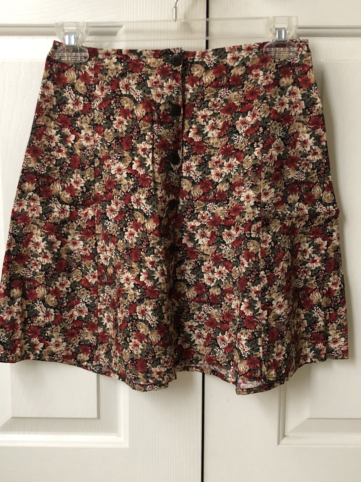Express Red & Tan Floral Skirt Button down front