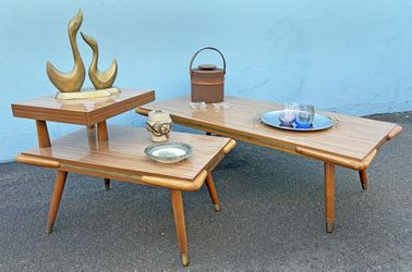 Mid century laminate with oak trim coffee and end table