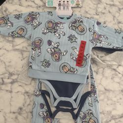 Disney Baby Buzz Lightyear 4 Piece Outfit Set Blue Cartoon Pants Bodysuit 9M