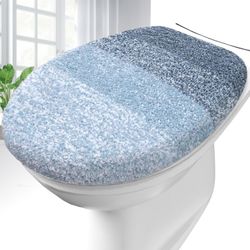 OLANLY Soft Microfiber Bathroom Toilet Lid Cover, Machine Washable Covers- Blue