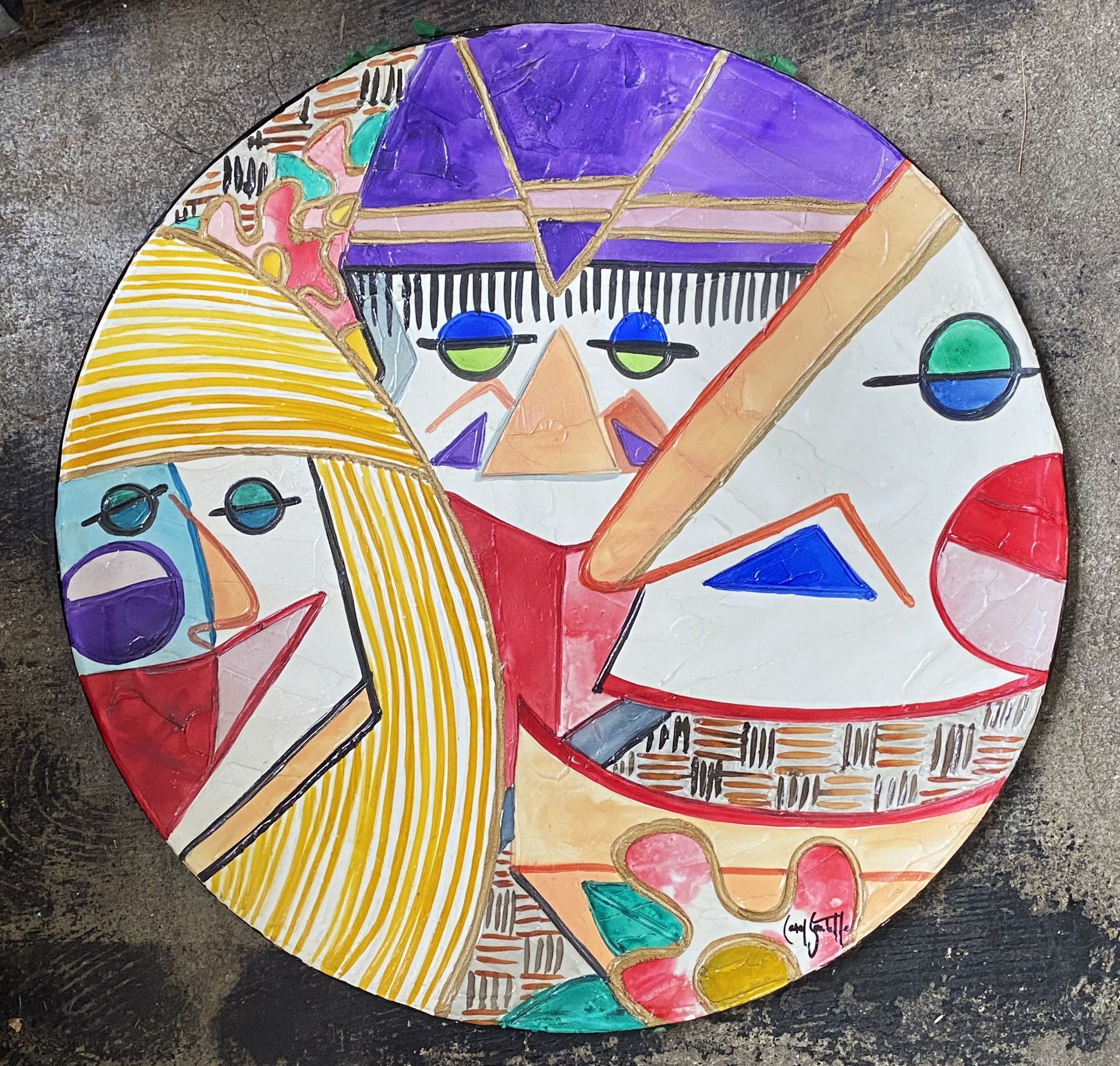 Vintage Carol Santella ceramic “Blockhead” decorative plate