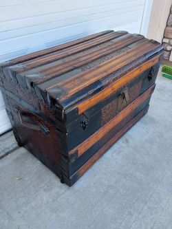 Antique Steamer Trunk with Wood and Metal Hardware
